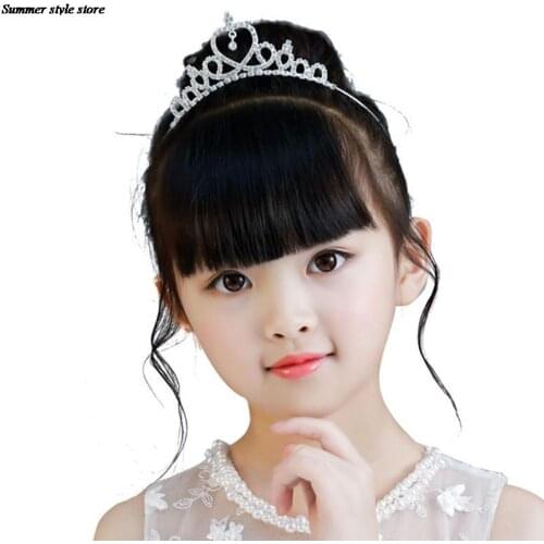 Childrens Headdress Princess Crown Headband Girls Crystal Bridal Hair Accessories Girls Heart-shaped Headband
