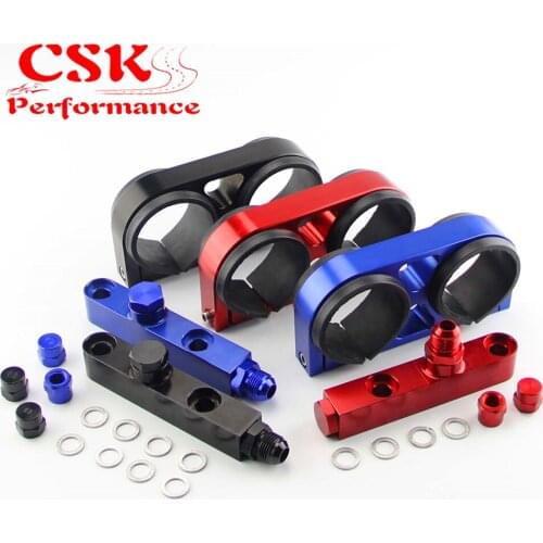 Dual Twin Fuel Pump Bracket Billet Assembly Outlet Manifold Fits For 044 Fuel Pump Black/Blue/Red