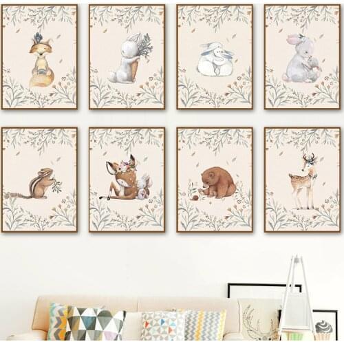 Hedgehog Deer Music Wall Art Canvas Painting Nordic Posters And Print Wall Pictures Baby Kids Room Decoration Hug Bunny Fox Squi