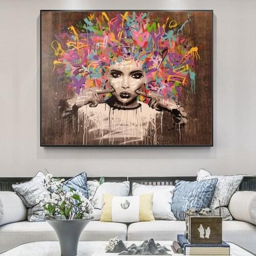 Graffiti Art Of African Woman Canvas Paintings On the Wall Art Posters And Prints Black Woman Canvas Pictures Home Decor Cuadros
