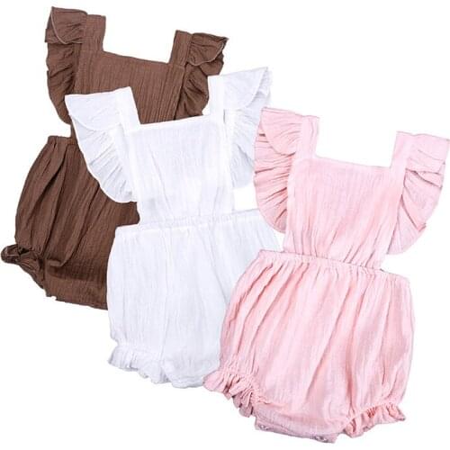 2021 New Summer Infant Toddler Newborn Baby Girl Cotton Bodysuit Outfits Solid Jumpsuit Sleeveless Backless Sunsuit 3-18M