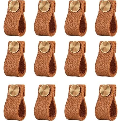 Leather Drawer Handle 12 Packs Leather Dresser Knobs With Fashional Gold Nut Metal Cabinet Knobs