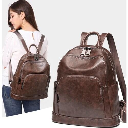 HOT SALE Retro oil wax skin backpack 2020 NEW Large capacity traveling womens backpack Fashion leisure backpack school bag