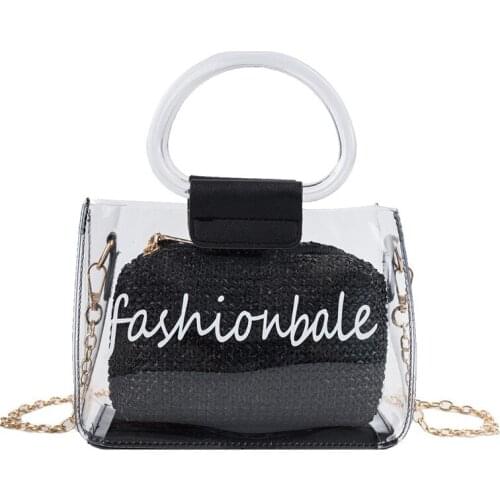 Fashion Woman Bag Luxury Brand Clear PVC Handbag Messenger Bag Chain Shoulder Bag Female Transparent Ladies Straw Beach Bags