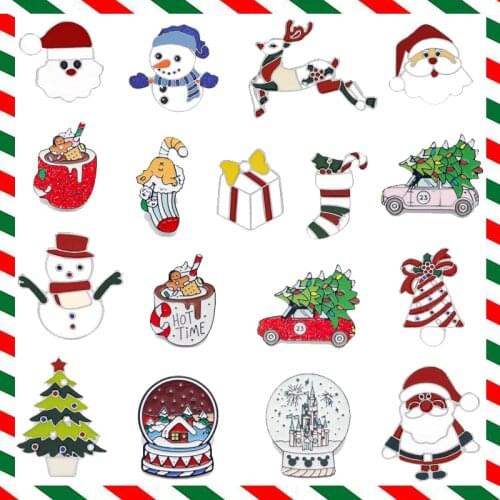 Cartoon Christmas Gifts Enamel Brooch Santa Snowman Elk Tree Socks Castle Car Alloy Badge Clothes Pin Jewelry Gift For Friends