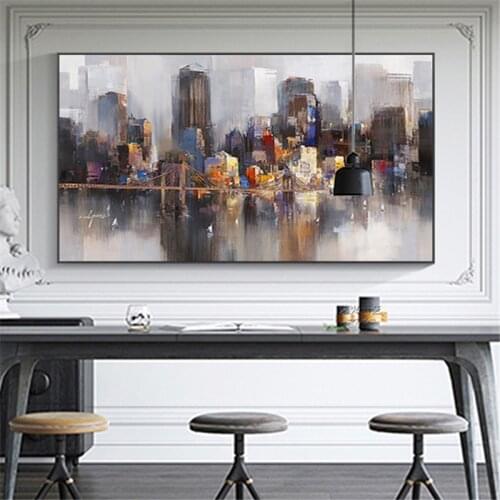 City Building Rain Boat Poster Scenery Pictures Room Decoration Abstract Oil Painting On Canvas Wall Art For Living Room Cuadros