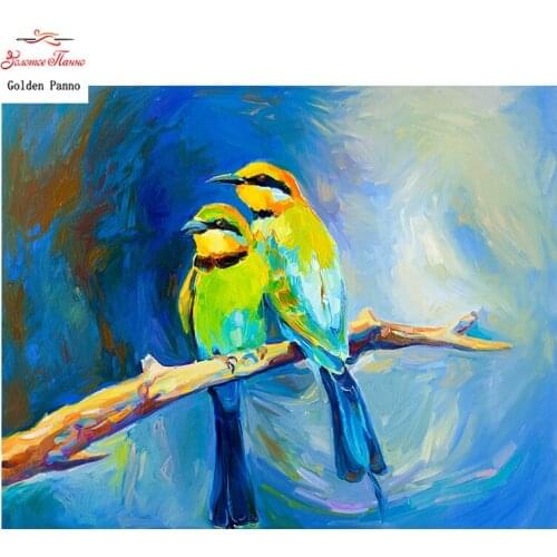 Golden Panno,DIY Needlework Counted Cross Stitch Set Embroidery Kit 14CT 11CT animal Two birds Pattern Cross-stitch 08