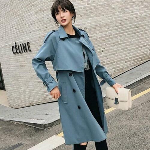 New 2020 Double Breasted Mid-long Trench Coat Women Casual Slim Belt Cloak Vintage Windbreaker Outwear PR104