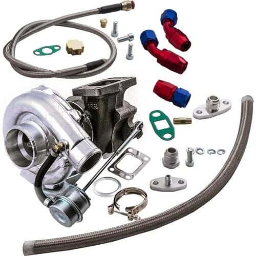 New T3 T4 T3/T4 T04E Turbo Turbocharger + Oil Drain Return FEED Line Kit Perfect for all 4 or 6 CYL, 2.5L-3.5L engines