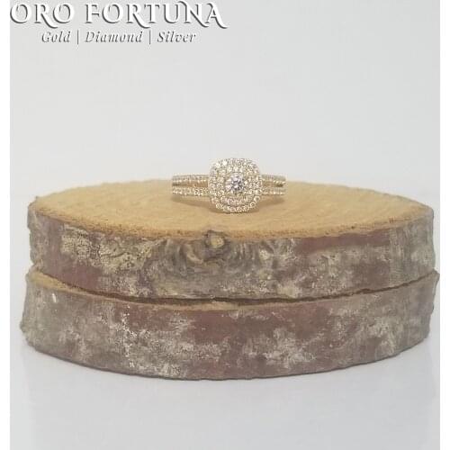 21K Gold Double Halo Design Solitaire Engagement Ring Gift for Her Fine Trendy Diamond Minimalistic Zircon Wedding Band