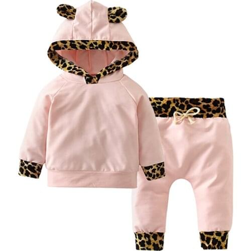 Autumn Baby Girl Clothes Set Leopard Long Sleeve Hoodies Trousers Pant Two-piece Outfit Set 0-2Y Kids Newborn Clothing