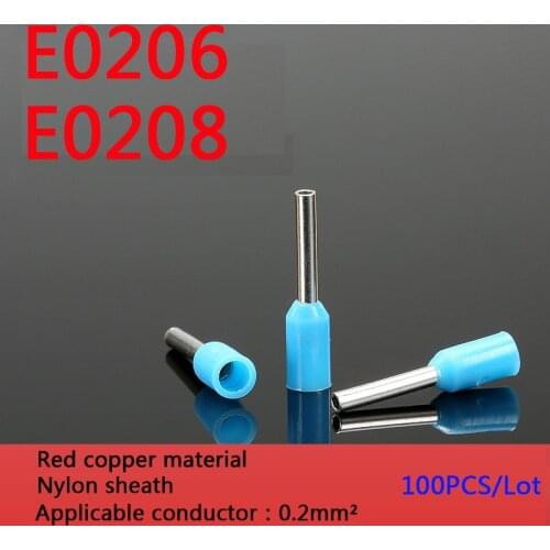 Wire connection 100pcs insulated connector terminal crimping terminal cold crimping insulated terminal e0206 e0208
