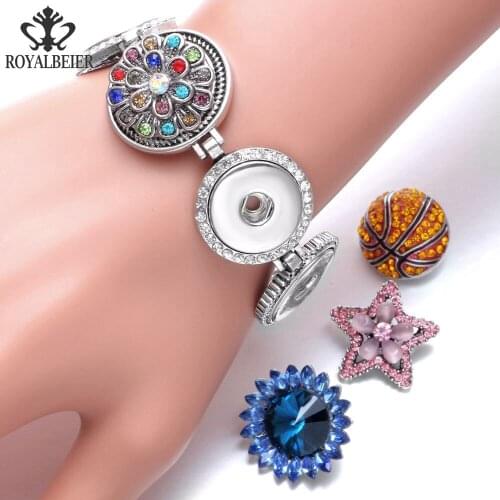 RoyalBeier 5pcs Metal Snaps Bracelet With Rhinestone Fit 18mm Snap Button Charms High Grade Snap Bracelet Snap Jewelry
