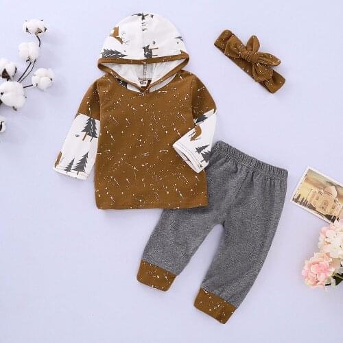 Christmas Baby Girl Clothing Cartoon Deer and Tree Print Top hoodie + Pants Baby Girl Clothing Sets
