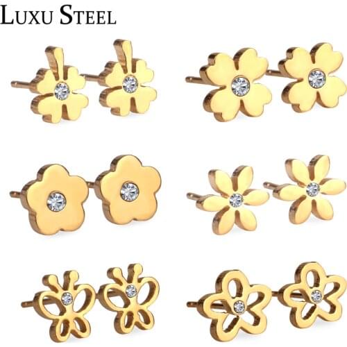 LUXUSTEEL Earrings For Women Stainless Steel Cubic Zirconia Earrings Sets Fashion Stud Earring Jewelry Hot Sale Pendientes