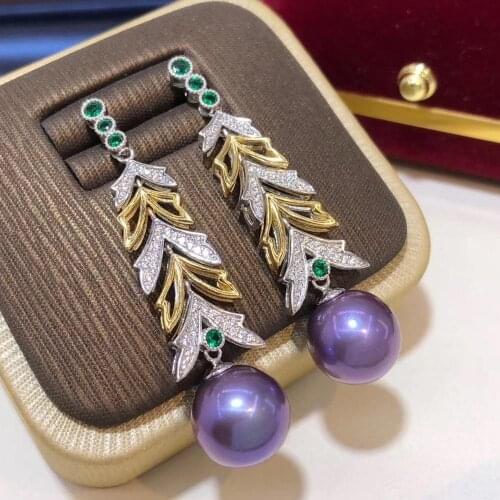 D706 Pearl Earrings Fine Jewelry 925 Sterling Silver Round 9-10mm Nature Fresh Water Purple Pearls Drop Dangle Earrings Presents