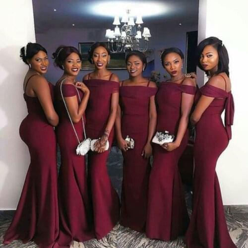 Burgundy Chiffon Long Mermaid Bridesmaid Dress for Wedding Party Maid of Honor Gowns Custom Made