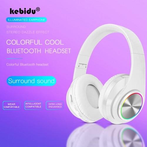 Kebidu Foldable LED Light Stereo Gaming Earphone Bluetooth 5.0 Headphones Wireless Headset 36H With Mic For iphone Xiaomi PC