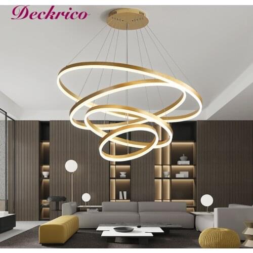 Modern Crystal Chandelier Gold /Coffee Rings Hanging Lamp Circle Indoor Pendant Light Decorative Led Living Room Ceiling Lamps