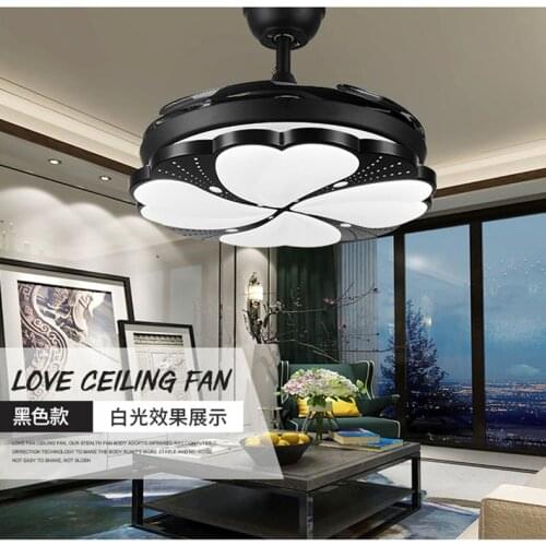 Modern Ceiling Fans with Lights Remote Creative Fan Chandelier with Three-Color Dimming and 4 Retractable Blades LED Lamp