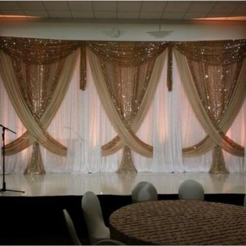 Top quality White Color 10ft x 20ft Wedding Backdrop with gold silver sequin swag Wedding Decoration