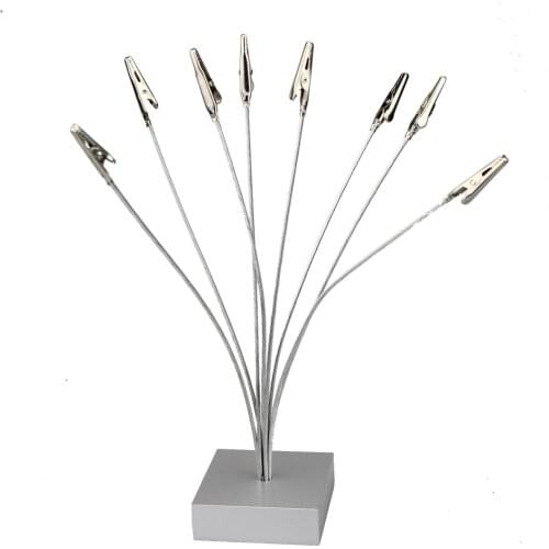 Silver Boxy Base Multi Wire Photo Clips,8 Branch Memo Holders,Table Place Card Clamps,Office Desk Organizer,Exihibition Display