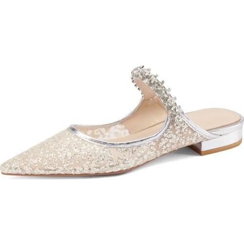 Women Slippers Pointed Toe 2021 Summer New Lazy Sandals Outside Wear Flat Thick Heel Semi-drag Womens Shoes