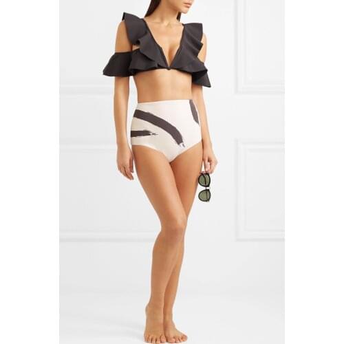 Tankini Swimwear For Women Two Piece Swimsuit New Bathing Suit Micro Bikini Black White Embroidered Flowers Split High Waist