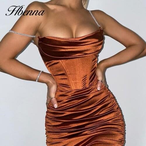 Hbenna Satin Sexy Party Dresses Women Skinny Diamonds Spaghetti Strap Summer Dresses Summer 2021 Ankle-Length Dress Sleeveless