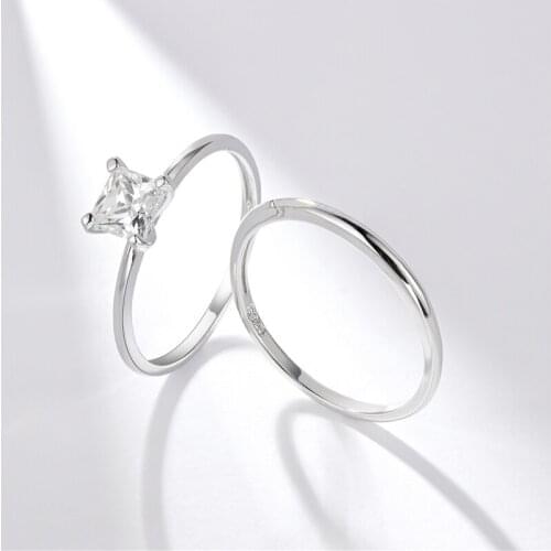 DY 925 Sterling Silver Ring With One Piece Square Cubic Zirconia Simple Elegent Banquet Double Rings For Female Fashion Jewelry