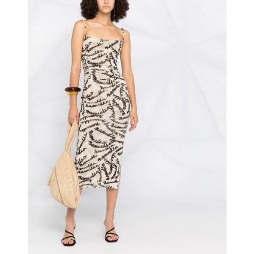 Women Dress 2021 Small Letters Printed Halter Dress Slim Waist Stretch MIDI Skirt Summer New Style Ladies