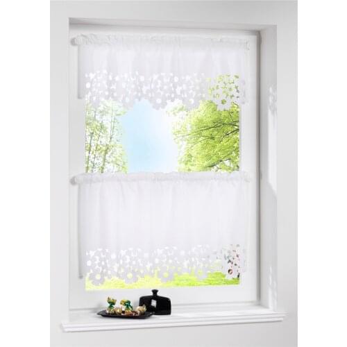 1 PC Hollow Out Flower Short Kitchen Curtain Silk Like Laser Cutting Cafe Curtains Window Blinds Drapes