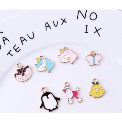 10pcs/lot Cute Drop Oil Animals Gift Pendant Alloy Penguin Unicorn Enamel Charm DIY Accessories Bracelet Handmade Fitting YZ343