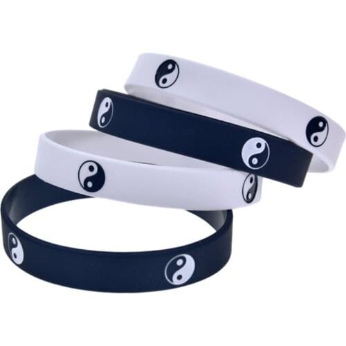 2pcs New Cool Tai Chi Silicone Wristband Black White Color Sports Rubber Silicone Bracelets&Bangles Fashion Rubber Jewelry Gifts