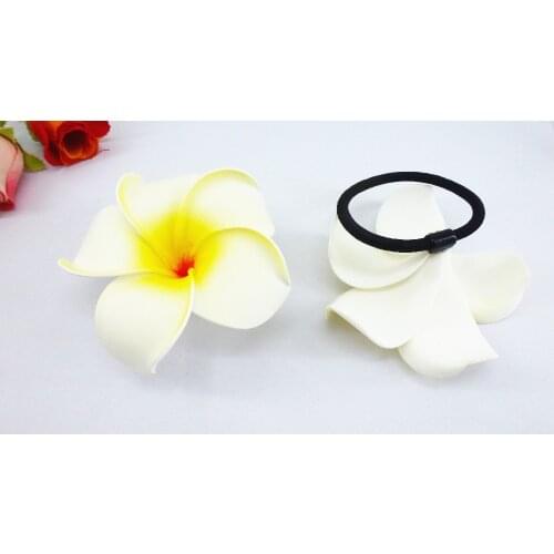 20 New white color Foam Hawaiian Plumeria flower Frangipani Flower bridal hair bands elastic bands 6cm