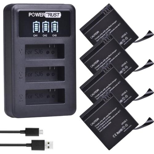 4X 3.8V 1000mAh Original SJCAM SJ6 LEGEND Battery+LED Displys 3-Slot USB Charger for SJ6 Legend SJ6 Legend Air Sports DV Camera