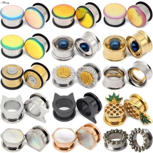 Alisouy 2pcs Heart Multiple Styles Screw Ear Flesh Tunnel Plugs Retro Flower Orelha Gagues Ear Expander Piercing Body Jewelry