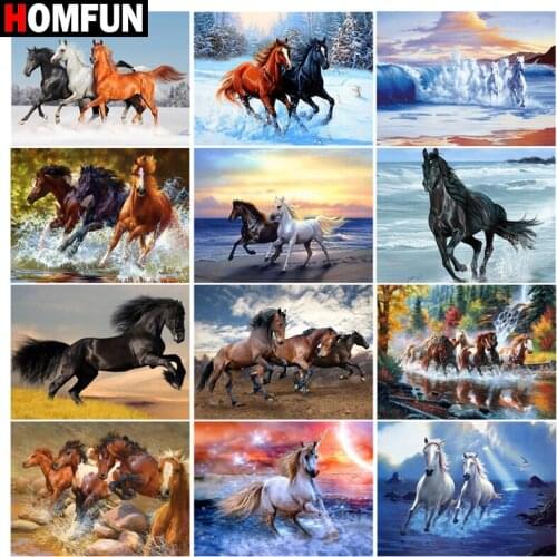 HOMFUN Full Drill Diamond Painting "Animal horse scenery" DIY Picture Of Rhinestone 5D Diamond Embroidery Cross Stitch Decor