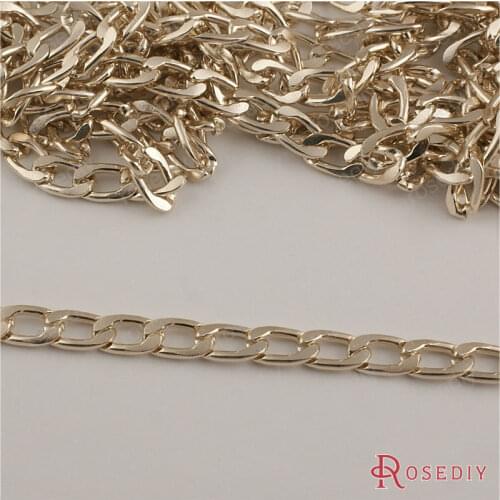 Width 7mm/9mm/13mm Champagne Gold color Plated Aluminum Flat Extended Chains Diy Jewelry Findings 2 Meter or 5 Meter (JM7765)