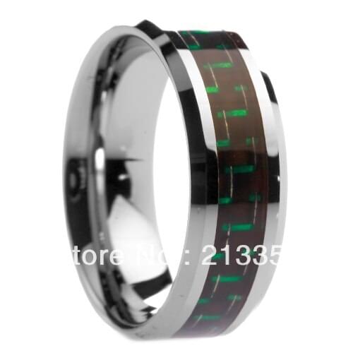 FREE SHIPPING!USA WHOLESALES CHEAP PRICE BRAZIL RUSSIA CANADA UK HOT SELLING 8MM GREEN&BLACK FIBER MENS TUNGSTEN WEDDING RING