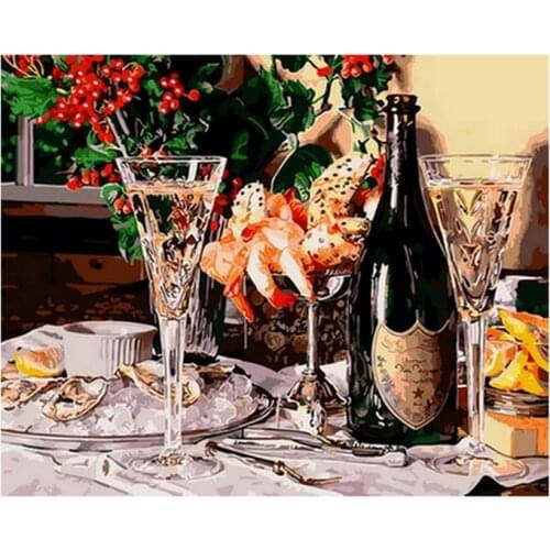 Frameless diy painting by numbers picture by numbers on canvas for home decor still life painting 4050cm Champagne wine