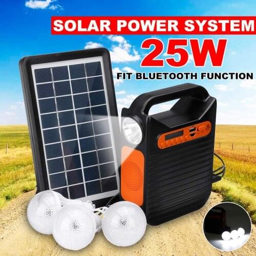 Bluetooth Solar Power Panel Generator Kit USB Home Charger System + MP3 Radio +3 LED Bulbs Light for Emergency Charging Lighting