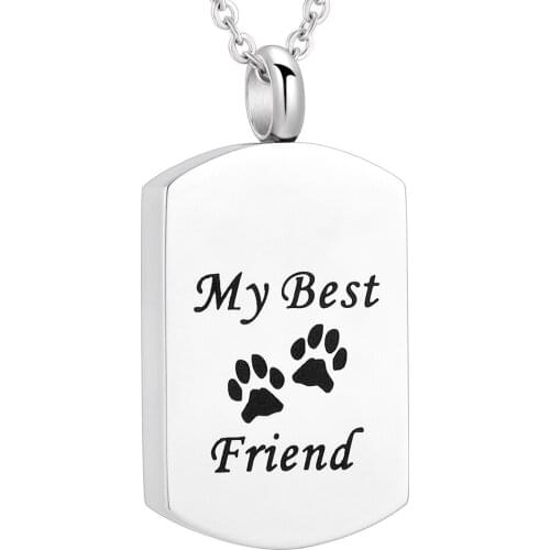 IJD9118 My Best Friend with Paw Print Keepsake Urn Pendant Cremation Jewelry ashes Holder Urn for Dog/Cat Memorial Necklace