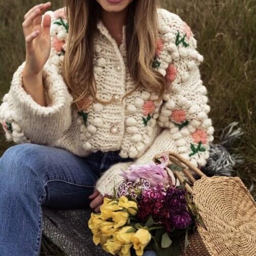 Jastie 2020 Autumn Winter Women Sweater Cardigans Floral Crochet Knit Cardigans Outwear Retro Chic Tops Suete Mujer Poncho
