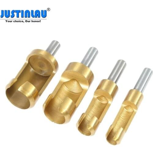 JUSTINLAU 4pcs Titanium Plug Cutter Set 6-16mm Hole Saw Cutter Wood Drills for Woodworking