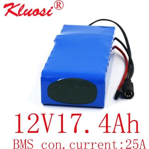 KLUOSI 12V 17.4Ah 18Ah 3S6P Large Capacity 12.6V Lithium Battery Pack with 25A BMS LED Lamp Light Backup Power Electrical Tool