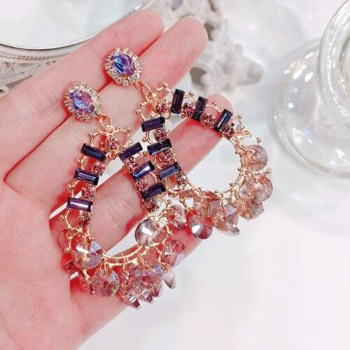 Korean exquisite purple love Zircon Earrings womens fashion versatile super flash exaggerated Earrings
