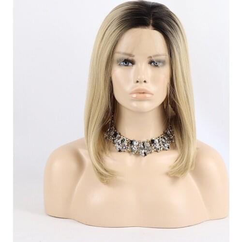 Short Straight Bob Wigs Natural Hair Synthetic Lace Front Wigs Ombre Blonde Color Daily Cosplay HD Lace Frontal Wigs for Women