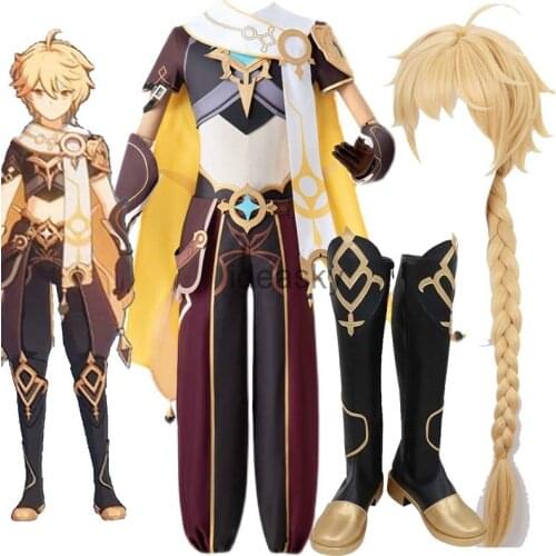Halloween Anime Game Genshin Impact Cosplay Traveler Aether Costume Sora Kong Cosplay Party Outfit Wig Shoes boots