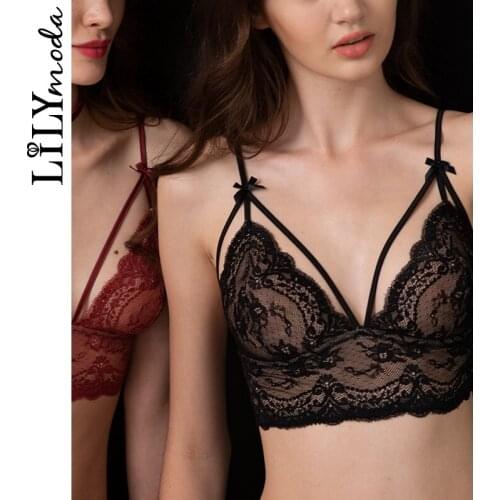 LILYMODA New Arrivals Vintage Triangle Cup Women Sexy Lace Bralette Ultra thin Bra Brassiere Female Underwear Lingerie Black
